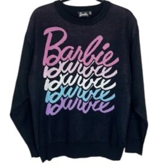 Barbie Script Black Barbie | Tops | Barbie Black Sweater With Multicolor Barbie Script ...